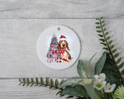 Dachshund Christmas Tree Ornament, Personalized Pet Ornament, Custom Dog Christmas Ornament, Dog Santa Hat