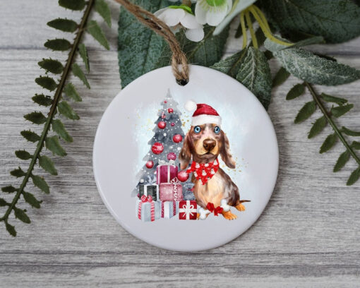 Dachshund Christmas Tree Ornament, Personalized Pet Ornament, Custom Dog Christmas Ornament, Dog Santa Hat