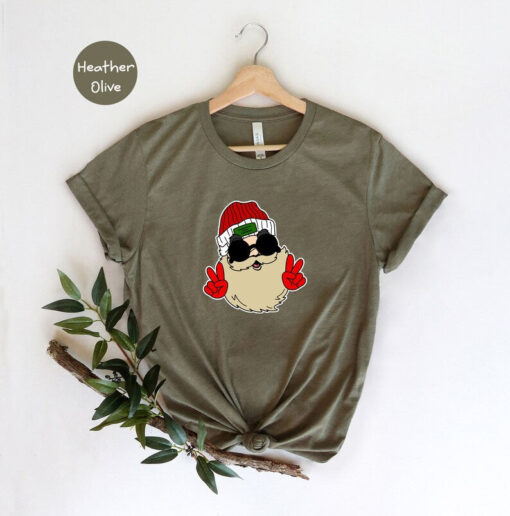 Christmas T-Shirt, Hippie Santa Shirt, Cool Santa Shirt, Peace Santa Shirt, Christmas Costume