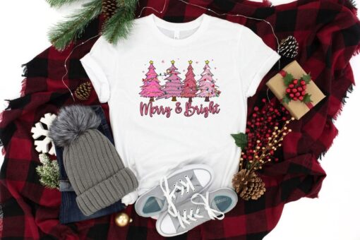 Christmas T-shirts for Women, Merry and Bright T-shirt, Christmas Holiday Shirt for Women, Christmas Shirt