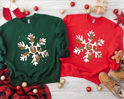 Sloth Snowflake Christmas Sweatshirt, Christmas Sweatshirt, Christmas Sloth Sweat, Santa Hat Sweater, Merry Slothmas