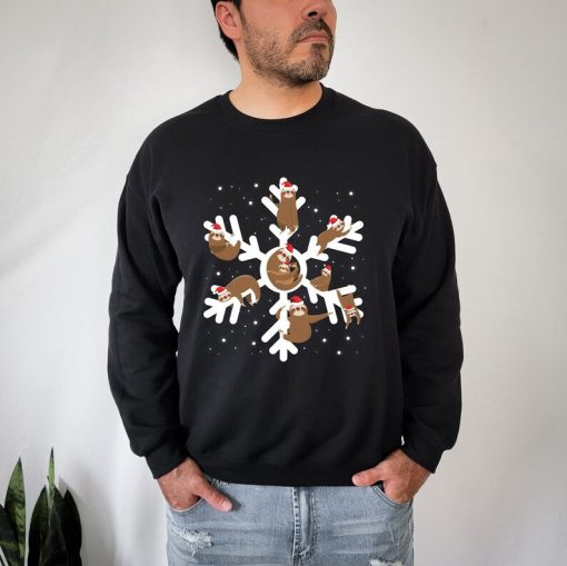 Sloth Snowflake Christmas Sweatshirt, Christmas Sweatshirt, Christmas Sloth Sweat, Santa Hat Sweater, Merry Slothmas