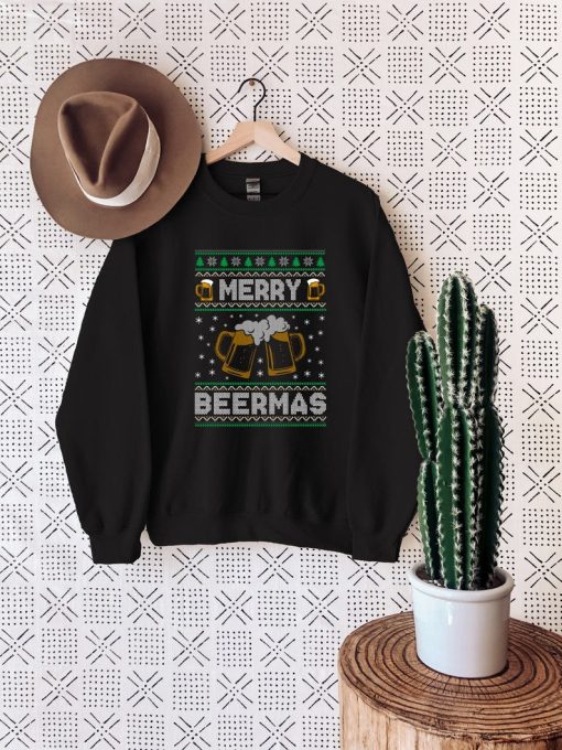 Merry Christmas Sweatshirt, Christmas Beer Shirt, Drinking Graphic Sweater