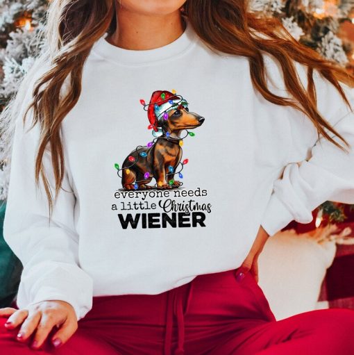 Everyone Needs A Little Christmas Wiener Sweatshirt, Christmas Sweatshirt, Christmas Dog Sweater, Christmas Lights Sweat