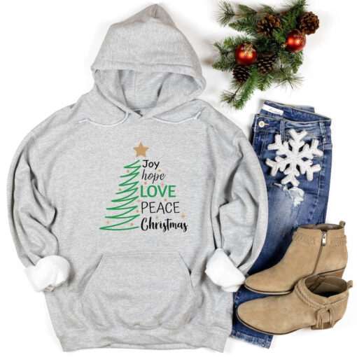 Christmas tree hoodie, joy hope love hoodie, Christian sweatshirt, Christmas gift sweatshirt, gift hoodie for woman