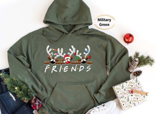 Reindeer horn hoodie, Christmas gift Hoodie, Friends Tv Show Logo, Friends Personalized Shirts, Besties Xmas Shirt