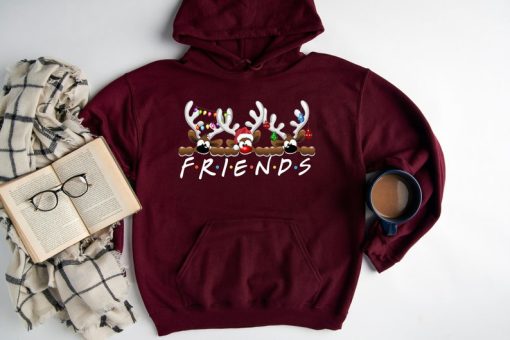 Reindeer horn hoodie, Christmas gift Hoodie, Friends Tv Show Logo, Friends Personalized Shirts, Besties Xmas Shirt