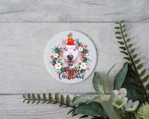 Bull Terrier Christmas Tree Lights, Personalized Pet Ornament With Name, Custom Dog Christmas Ornament