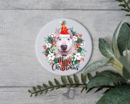 Bull Terrier Christmas Tree Lights, Personalized Pet Ornament With Name, Custom Dog Christmas Ornament