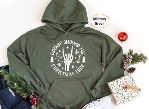 Rockin Around Christmas tree Hoodie, New year hoodie, Gift hoodie for woman, holiday sweater, Family hoodie