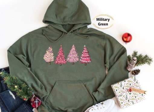 Christmas Pink trees Hoodie, Christmas hoodie, Christmas gift hoodie, hoodie for woman, Family hoodie, Gift hoodie mom