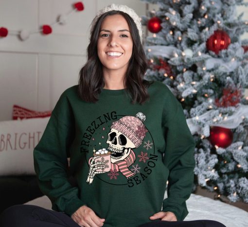 Freezing Season Skull Sweatshirt, Christmas Sweatshirt, Skull Sweatshirt, Christmas Skeleton Sweater