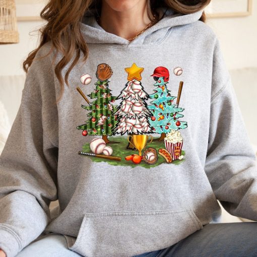 Christmas Baseball Trees Hoodie, Christmas Trees Hoodie, Baseball Hoodie, Christmas Hoodie