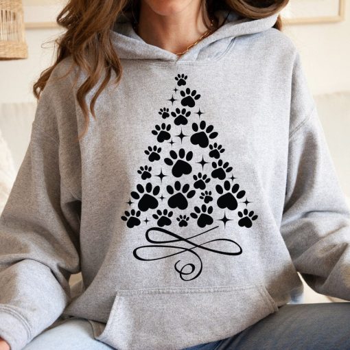 Paw Print Christmas Tree Hoodie, Christmas Hoodie, Christmas Pets Hoodie, Winter Hoodie, Holiday Hoodie