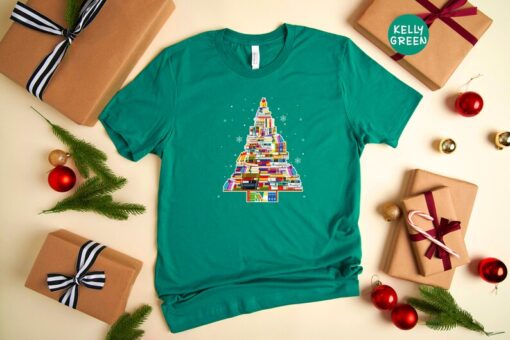 Christmas Tree Made of Books Shirt, Book Lovers Christmas, Bookworm Xmas Shirt, Gift for Book Lover, Book Tree Shirt