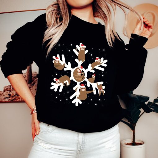 Sloth Snowflake Christmas Sweatshirt, Christmas Sweatshirt, Christmas Sloth Sweat, Santa Hat Sweater, Merry Slothmas