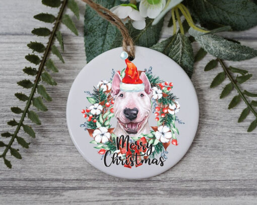 Bull Terrier Christmas Tree Lights, Personalized Pet Ornament With Name, Custom Dog Christmas Ornament