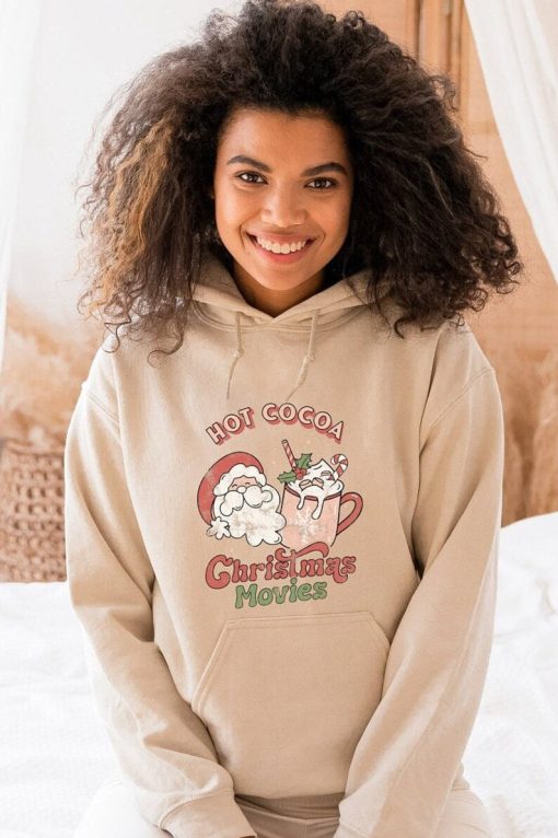 Hot Cocoa Christmas Movies Hoodie, Santa Christmas Hoodie, Christmas Hoodie, Retro Christmas Hoodie, Santa Claus Hoodie