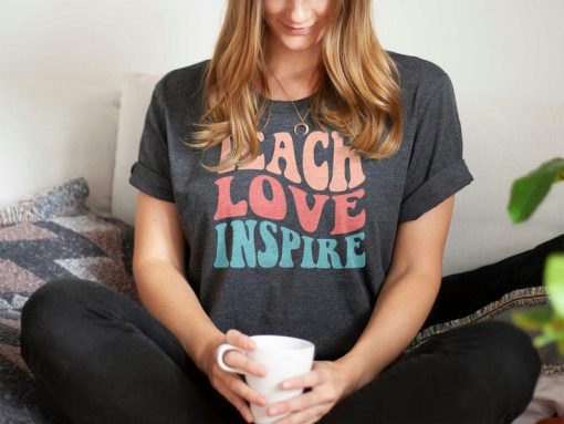 Retro Teach Love Inspire Shirt, Cute Field Trip Tshirt, Teacher Life Shirt, Group Teacher Tee, Inspirational Shirt For Teacher