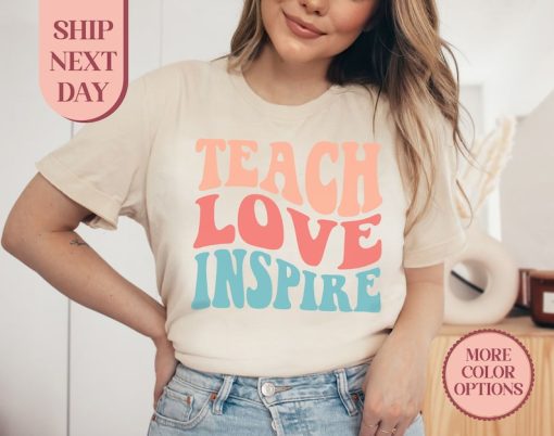 Retro Teach Love Inspire Shirt, Cute Field Trip Tshirt, Teacher Life Shirt, Group Teacher Tee, Inspirational Shirt For Teacher