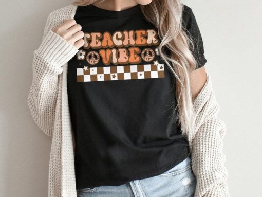 Boho Teacher Vibe Shirt, Hippie Teacher T-shirt, Cute Teacher School Tshirt, Groovy Teacher Graphic Tee, New Teacher Gift