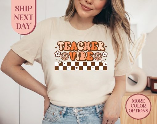 Boho Teacher Vibe Shirt, Hippie Teacher T-shirt, Cute Teacher School Tshirt, Groovy Teacher Graphic Tee, New Teacher Gift