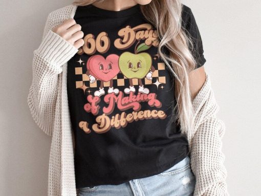 100 Days Of Making A Difference Shirt | Retro Teacher T-Shirt | Cute Gift for Teacher