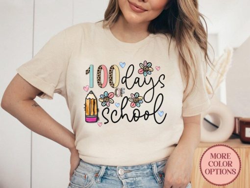 Cute Teacher T-Shirt, Cheetah Floral Teacher Shirt, Pencil Graphic Tee, 100 Days Of School TShirt, Back To School TShirt