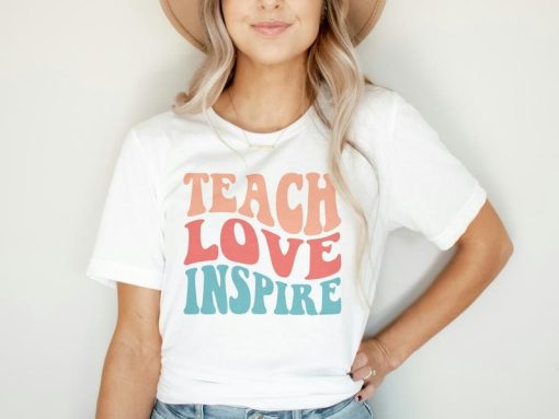 Retro Teach Love Inspire Shirt, Cute Field Trip Tshirt, Teacher Life Shirt, Group Teacher Tee, Inspirational Shirt For Teacher