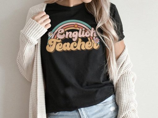 English Teacher Floral Shirt, Gift For English Teacher, Retro Women Teacher Tees, Cute English Teacher T-Shirt, Back to School