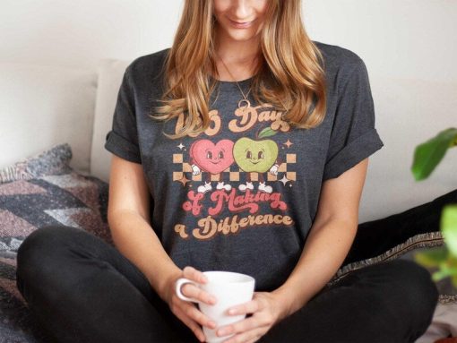 100 Days Of Making A Difference Shirt | Retro Teacher T-Shirt | Cute Gift for Teacher