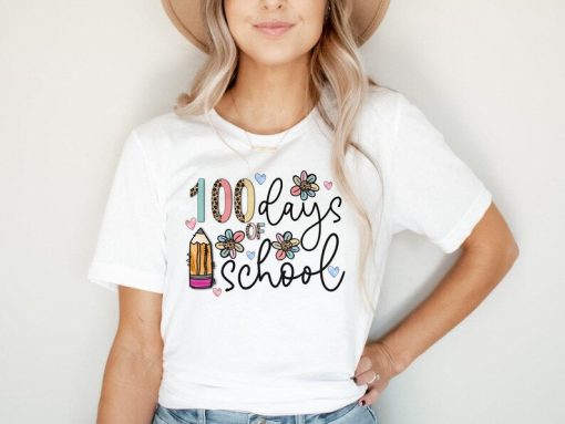 Cute Teacher T-Shirt, Cheetah Floral Teacher Shirt, Pencil Graphic Tee, 100 Days Of School TShirt, Back To School TShirt