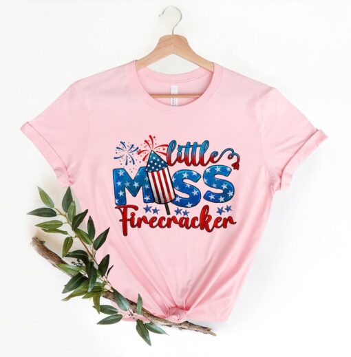 Little Miss Firecracker Shirt, 4th of July Shirt, Patriotic Shirt, Fireworks T-Shirt, American Flag Tee, 4th of July Gift