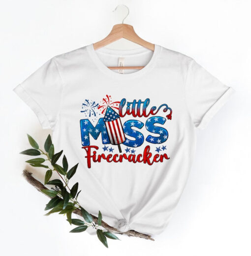 Little Miss Firecracker Shirt, 4th of July Shirt, Patriotic Shirt, Fireworks T-Shirt, American Flag Tee, 4th of July Gift