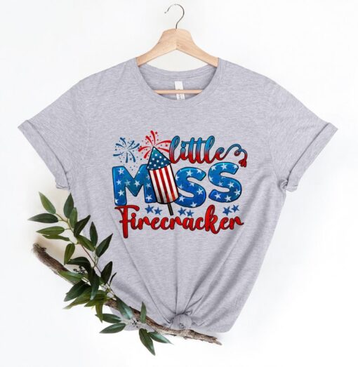 Little Miss Firecracker Shirt, 4th of July Shirt, Patriotic Shirt, Fireworks T-Shirt, American Flag Tee, 4th of July Gift