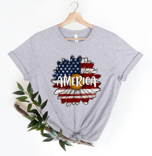 America Sunflower Shirt, USA Flag Flower T Shirt, Gift For American, 4th Of July Flag, Sunflower Lover, American Flag Shirt