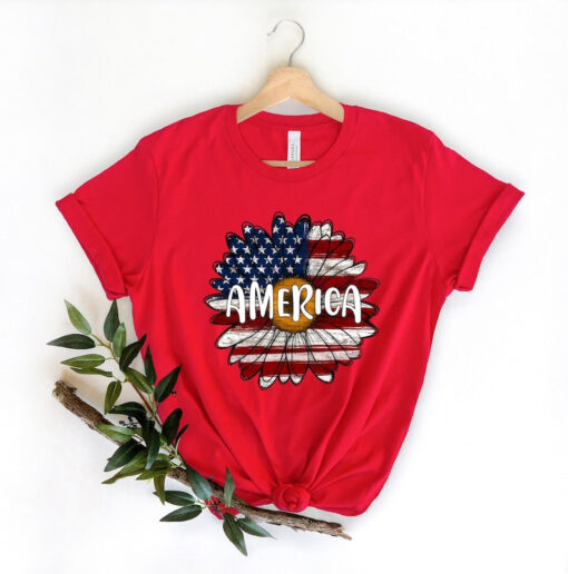 America Sunflower Shirt, USA Flag Flower T Shirt, Gift For American, 4th Of July Flag, Sunflower Lover, American Flag Shirt