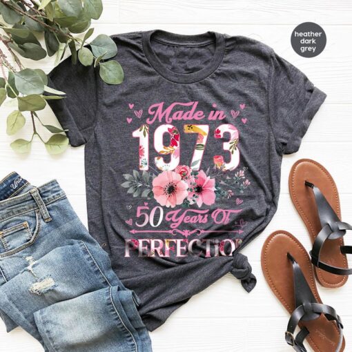 50th Birthday T-Shirt, 1973 TShirt, 50th Birthday Gift for Her, Floral Birthday Shirt, Aunt Birthday Gift, Mothers Day Gift