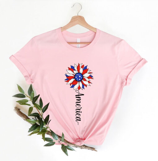 America Sunflower Shirt, USA Flag Flower Shirt, Gift For American, Independence Shirt, Sunflower 4th Of July Flag Graphic Tee