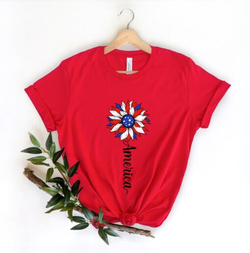 America Sunflower Shirt, USA Flag Flower Shirt, Gift For American, Independence Shirt, Sunflower 4th Of July Flag Graphic Tee