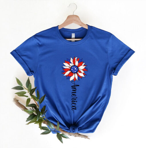 America Sunflower Shirt, USA Flag Flower Shirt, Gift For American, Independence Shirt, Sunflower 4th Of July Flag Graphic Tee