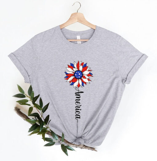 America Sunflower Shirt, USA Flag Flower Shirt, Gift For American, Independence Shirt, Sunflower 4th Of July Flag Graphic Tee