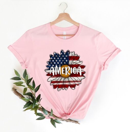 America Sunflower Shirt, USA Flag Flower T Shirt, Gift For American, 4th Of July Flag, Sunflower Lover, American Flag Shirt