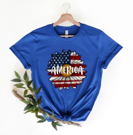 America Sunflower Shirt, USA Flag Flower T Shirt, Gift For American, 4th Of July Flag, Sunflower Lover, American Flag Shirt