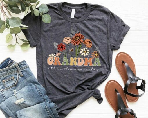 Personalized Floral Grandma With Grandkids Name Shirt, Wildflowers Grandma Shirt, Gift For Grandma, Shirt for Great Grandma