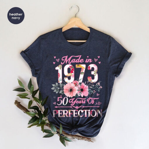 50th Birthday T-Shirt, 1973 TShirt, 50th Birthday Gift for Her, Floral Birthday Shirt, Aunt Birthday Gift, Mothers Day Gift