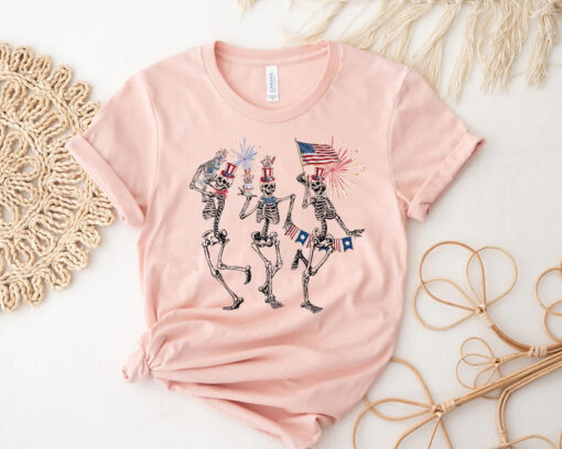 4th of July Skellies, 4th of July Shirts, Dancing Skeleton Shirt, American Flag Shirt, Stars and Stripes Shirt