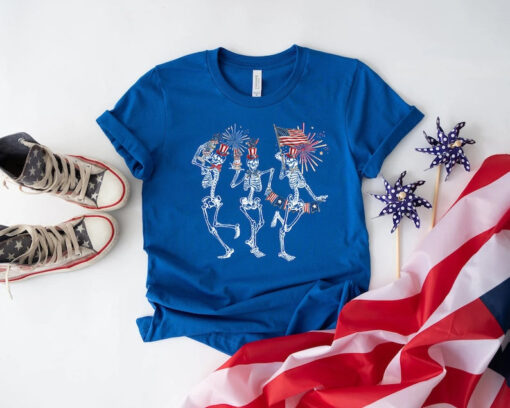 4th of July Skellies, 4th of July Shirts, Dancing Skeleton Shirt, American Flag Shirt, Stars and Stripes Shirt