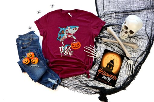 Cute Halloween Shirt, Trick or Treat Zombie Shark Shirt, Halloween pumpkin Spider, Halloween boys boy Shirt