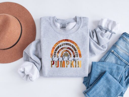 Hello Pumpkin Heavy Blend Crewneck Sweatshirt, Halloween Crewneck Sweatshirt, Halloween Sweatshirt